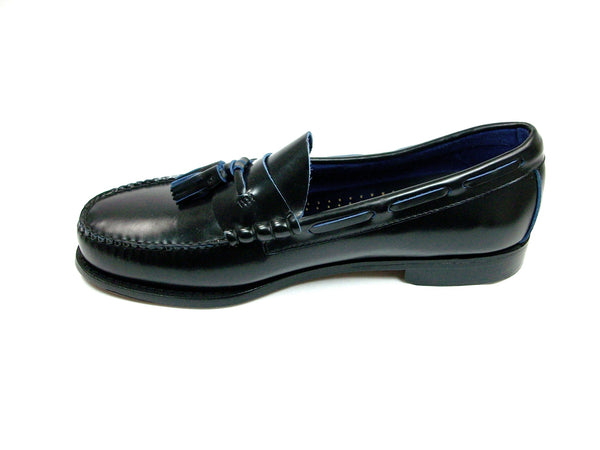 Men's Black/Blue Patent Leather Penny Loafers Mens Moc Toe Leather