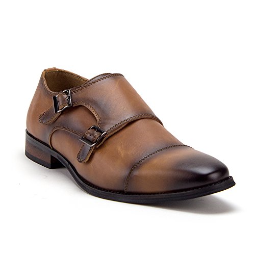 J'aime Aldo Men's D-491 Distressed Double Monk Strap Casual Loafers Dress Shoes