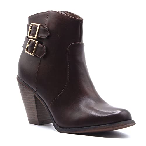 Women's Chunky Block High Heel Ankle Boots Round Toe Short Booties Dress Shoes