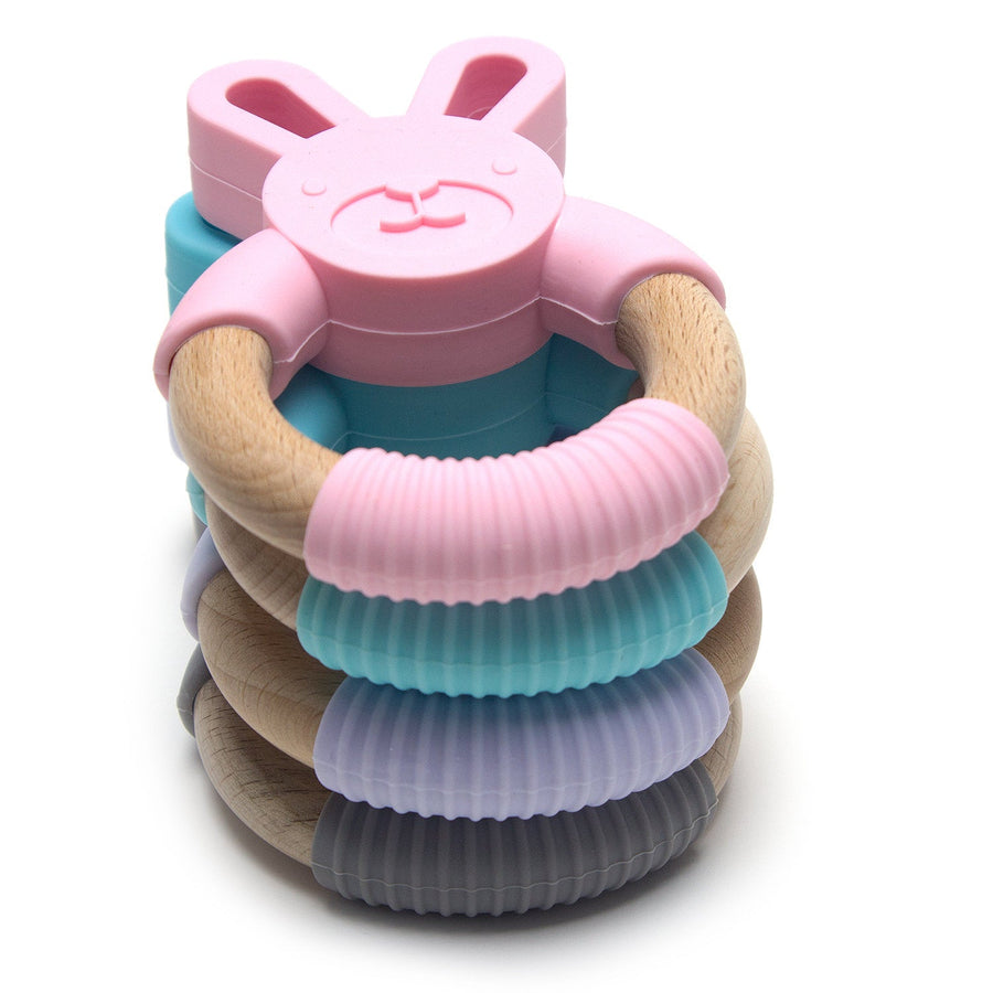 Bunny Baby Teether Toy Organic Food Grade Natural Wood & Silicone Infant Teething Chew Toy Ring Baby Shower Gift New Mom Gift