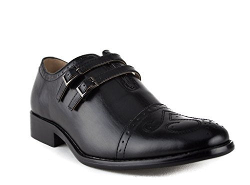 Men's 95731 Leather Lined Double Monk Strap Cap Toe Dress Shoes