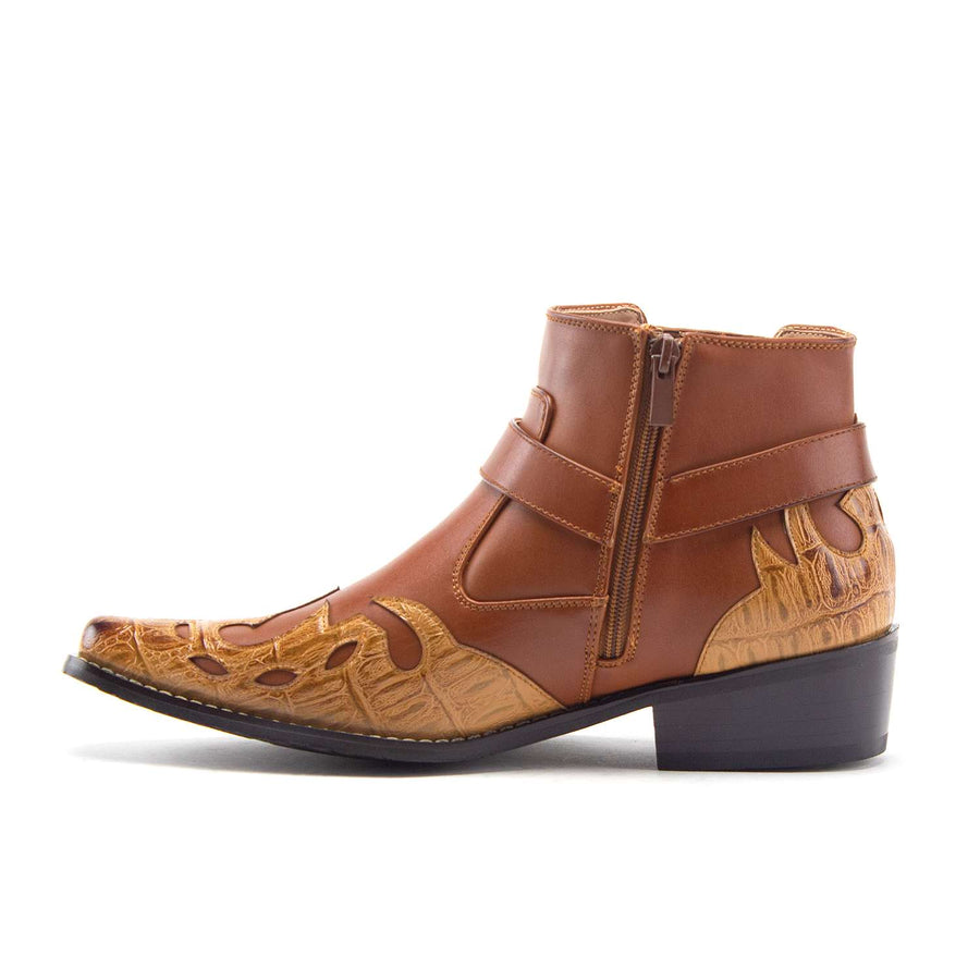 Cowboy Boots for Men Western Style Ankle High Moto Dress Boots Flame Design