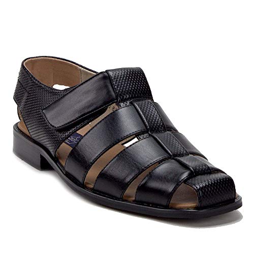 Men's 44327 Caged Leather Lined Closed Toe Fisherman Dress Sandals