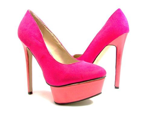 Women's Chloe-01 Hot Pink Suede Slip On Plaform Pump Heels - Jazame, Inc.